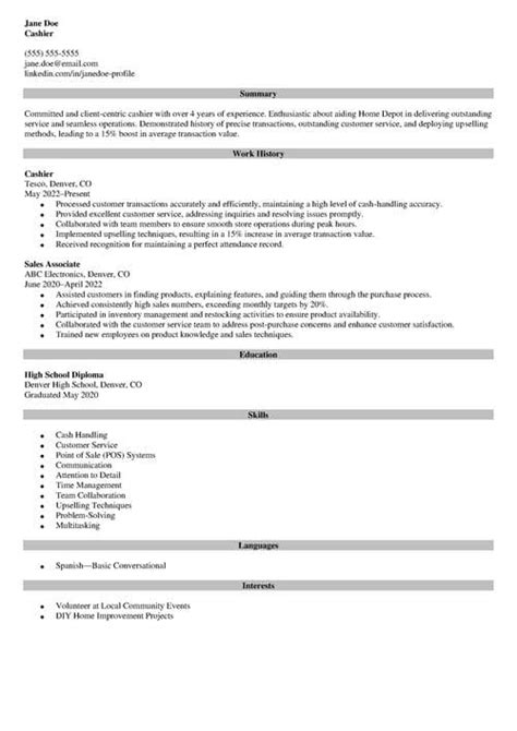 Home Depot Resume Example And Guide For 2025