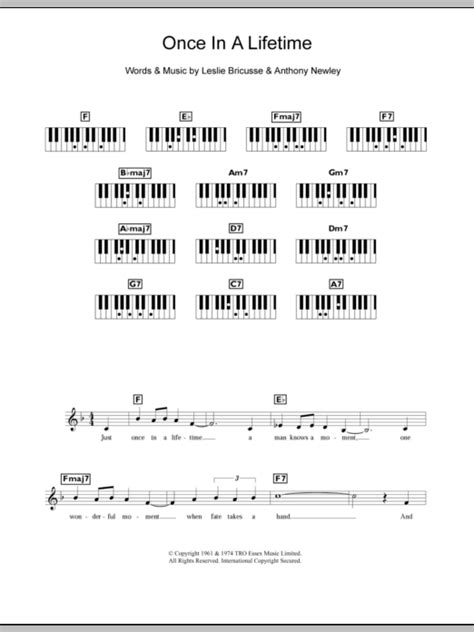 Once In A Lifetime Sheet Music Leslie Bricusse Piano Chords Lyrics