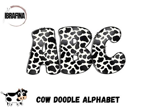 Cow Print Doodle Letters Font Graphicnumber Set Pnghand Etsy