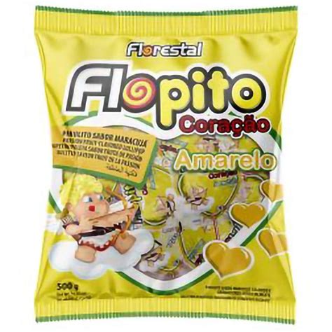 Pirulito Flopito Coração Amarelo Maracujá c 50 Florestal em Promoção