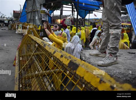 Indian Women Farmers Click Pictures Of Barricades At A Protest Site At