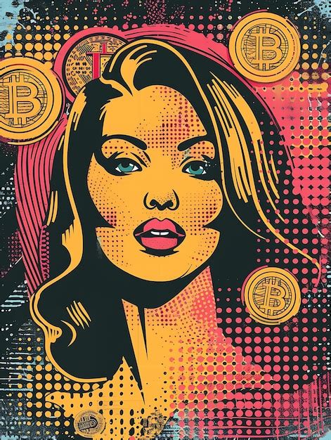 Premium Photo Design Of Pop Art 2D Poster With Bitcoin And Pop