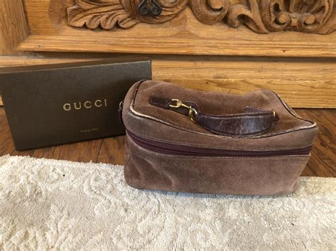 Authentic GUCCI Vintage Brown Suede Leather Cosmetic Gem