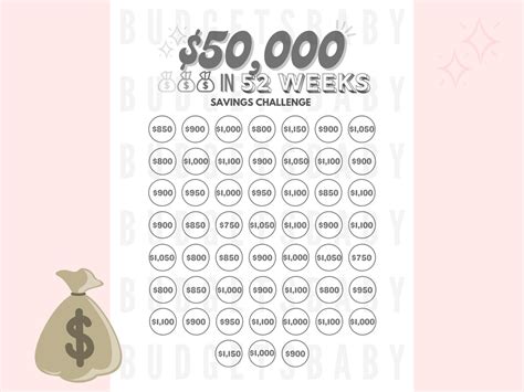 50k In 52 Weeks Savings Tracker Printable File Save 50000 In Etsy