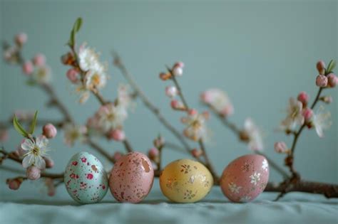 Premium Photo Easter Eggs And Cherry Blossoms On Display