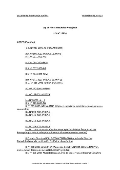 PDF Ley De Areas Naturales Protegidas LEY N 26834 Al Interior De