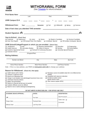 Fillable Online Www4 Uwm WITHDRAWAL FORM UW Milwaukee Www4 Uwm Fax