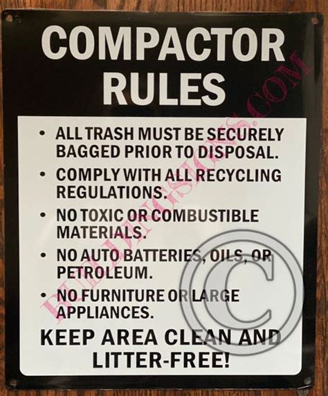 Compactor Rules Sign Aluminum Signs 10x12 Hpd Signs The Official