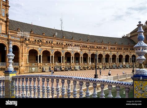 Famous Plaza de Espana. Spanish square in the centre of old but magnificent Seville, Spain ...