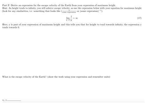 Part E: Derive an expression for the maximum height a | Chegg.com