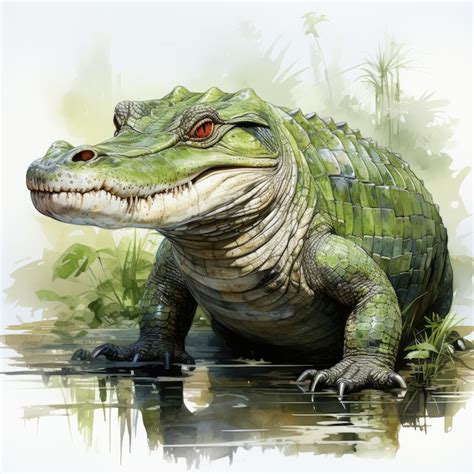 Premium Photo Watercolor Alligator Clipart Generative Ai