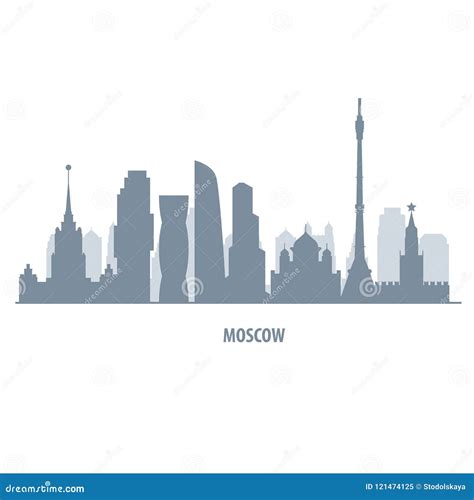 Moscow Skyline Silhouette - Landmarks Cityscape in Liner Style Stock ...