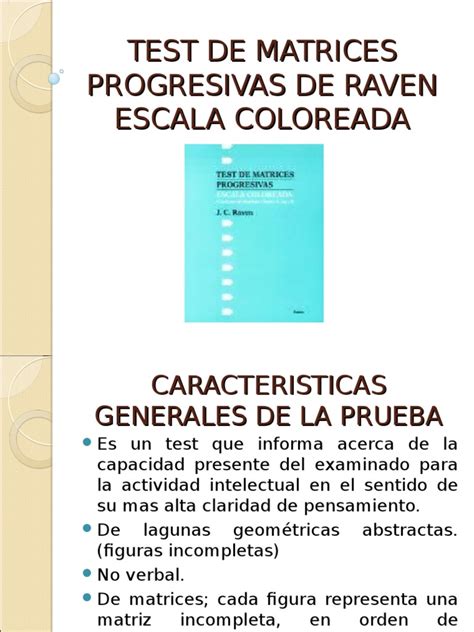 Test Raven Escala Coloreada Matriz Matemáticas Sicología Y Ciencia Cognitiva