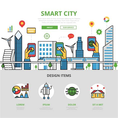 Premium Vector Smart City Banner In Flat Style