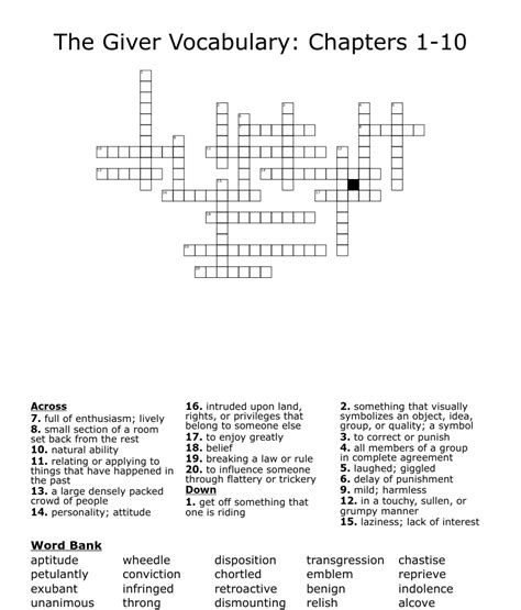 The Giver Vocabulary Chapters 1 10 Crossword WordMint