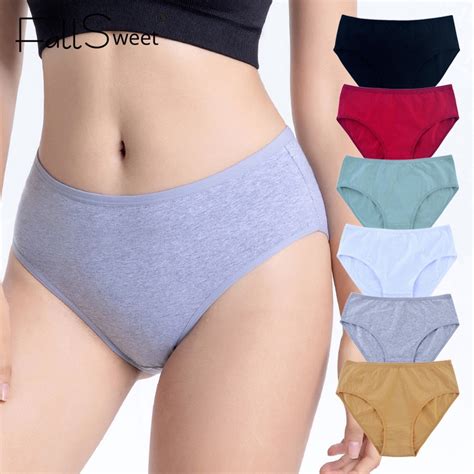 Fallsweet Womens Plus Size Panties Cotton Briefs Female Solid Color