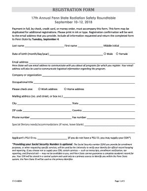 Fillable Online Ehs Psu Radiation Safety Roundtable Registration Form