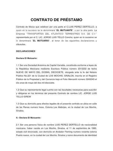 Contrato De Prestamo Mercantil Préstamo Hipotecario Gobierno