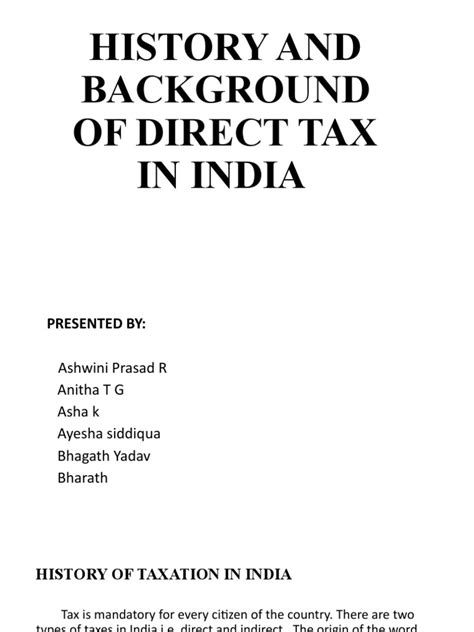 History And Background Of Direct Tax In India Pdf Taxes Income Tax