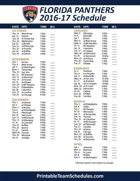 Florida Panthers Printable Schedule Vancouver Canucks Nashville