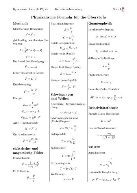 Jazz Emulsion Verschwenden Physik Mechanik Formelsammlung Ich Beschwere