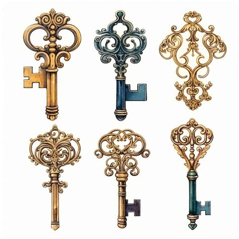 Premium Photo Set Of Vintage Keys Isolated On White Background Hand