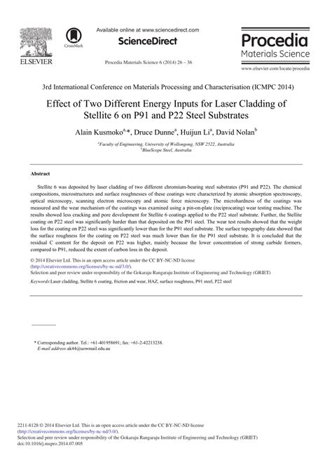 PDF Effect Of Two Different Energy Inputs For Laser Cladding Of