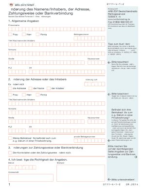 Ausfüllbar Online Nderung des NamensInhabers der Adresse Zahlungsweise