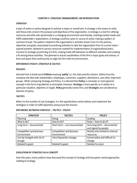 Chapter 1 Strategic Management Pdf Strategic Management Policy