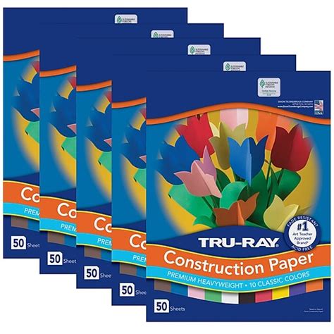 Tru Ray 9 X 12 Construction Paper Assorted 50 Sheets Pack 5 Packs Bundle Pac103031 5