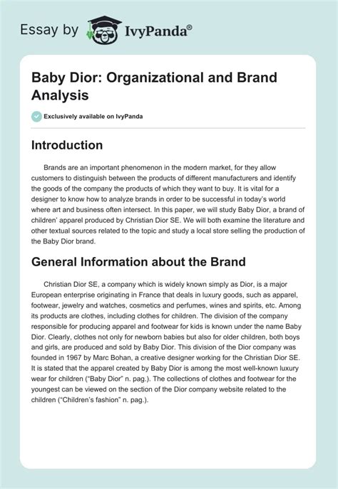 Baby Dior Organizational And Brand Analysis Words Case Study