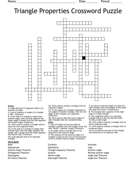 Triangle Properties Crossword Puzzle Wordmint