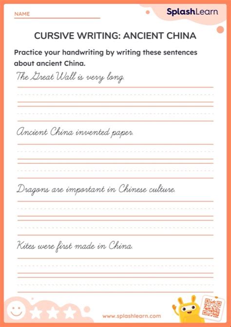 Cursive Writing Ancient China — Printable Ela Worksheet