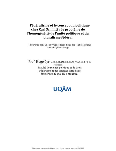 (PDF) Federalism and Carl Schmitt's Concept of the Political: Political Unity and Federal ...