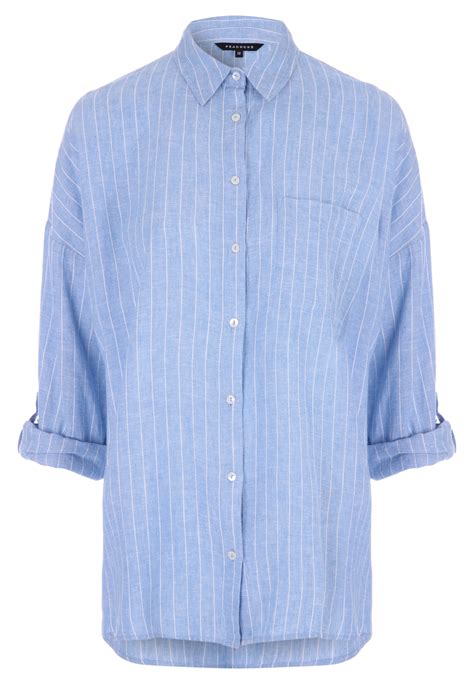 Womens Blue Stripe Linen Blend Shirt Peacocks