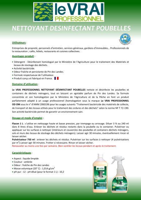 Nettoyant Desinfectant Poubelles Le Vrai Professionnel