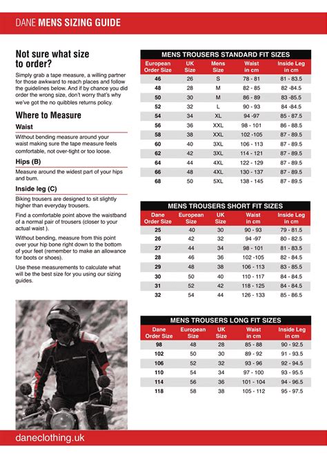 Motorcycle Clothing Size Chart - Dane Download Printable PDF ...