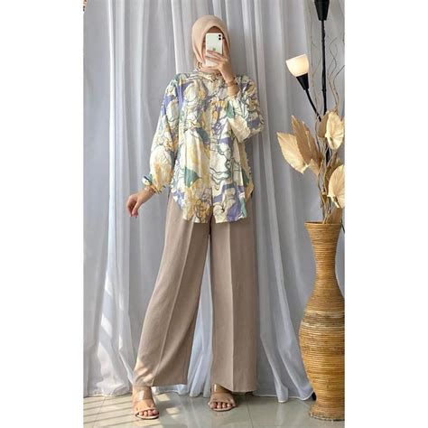 Jual NAURA SET WANITA KEMEJA MOTIF TIEDAY SETELAN WANITA RAYON MIX