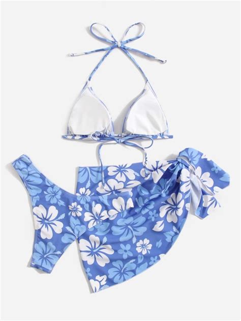 Shein Swim Mod Conjunto De Bikini Floral Sujetador Micro Tri Ngulo