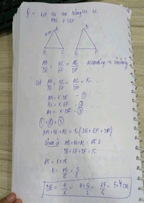 The Perimeters Of Two Similar Triangles Are 30 Cm And 20 Cm