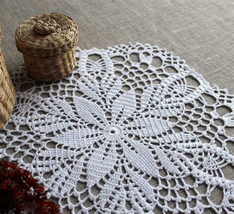 White Cotton Lace Doily Crochet Table Placemat Centerpiece Round