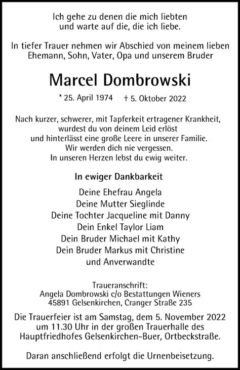 Traueranzeigen Von Marcel Dombrowski Trauer In Nrw De