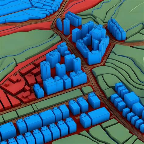 Um Mapa Azul De Uma Cidade Casas E Uma Estrada Que Tem Um Telhado