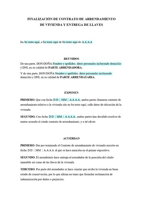 Modelo Para Rescindir Contrato De Alquiler Rescision De Contrato De