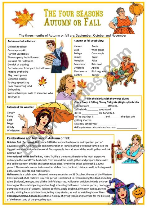 The Four Seasons Autumn Or Fall ESL Worksheet By Cariboo