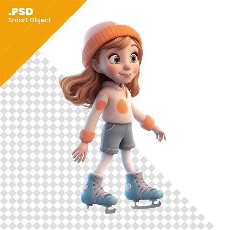 Renderização 3d De Uma Linda Garota De Desenho Animado Patinando