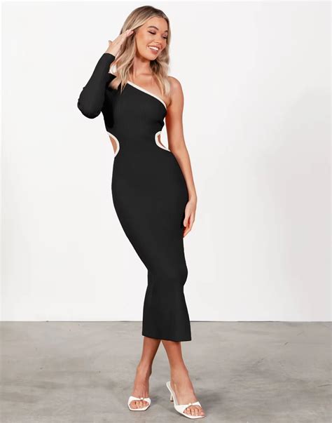 Women S One Shoulder Bandage Dress Black Sexy Sleeveless Hollow Out