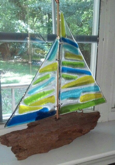 Fused Glass And Driftwood Sailboat Fused Glass Artist Fused Glass Art Kiln Glass