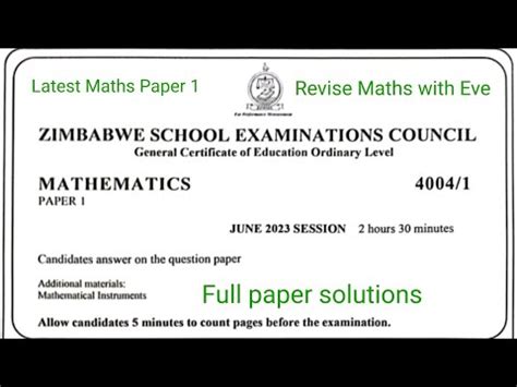 ZIMSEC Maths Paper 1 June 2023 Solutions For The Full Paper YouTube