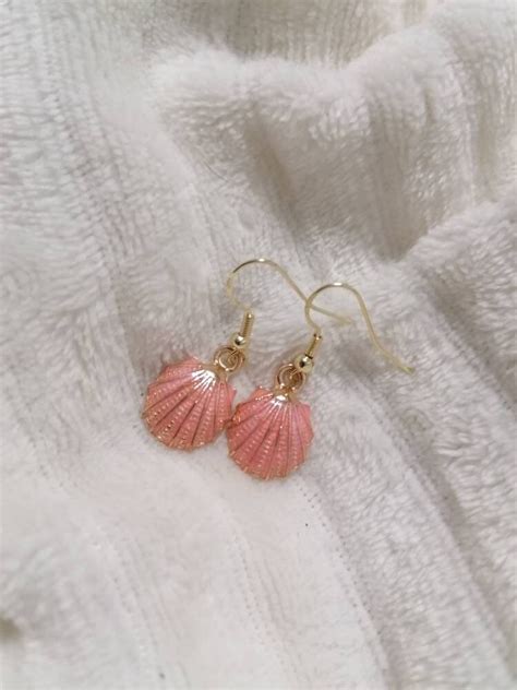 Pink Shell Sterling Gold Earrings Etsy